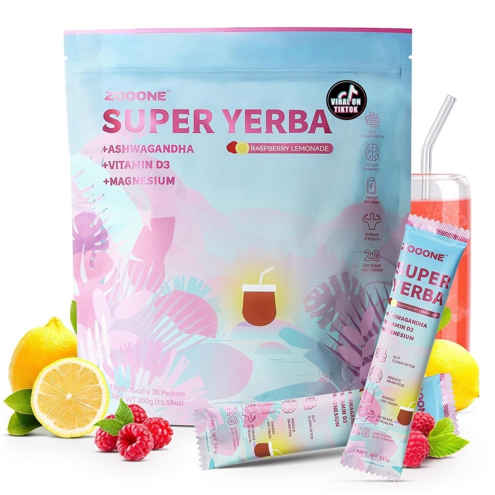 ZOOONE Super Yerba Mate Instant Tea Powder Raspberry Lemonade 30 Packets
